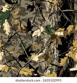 Vector camouflage pattern. Hunting camouflage background. Seamless pattern. Real tree design. Digital camouflage. Abstract. Jungle texture. Forest background. Hunting pattern