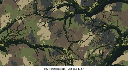 Vector camouflage pattern. Hunting camouflage seamless pattern background. Forest camouflage texture for hunting and military purposes. 