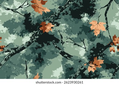 Vector camouflage pattern. Hunting camouflage seamless pattern background. Forest camouflage texture for hunting and military purposes.A camouflage pattern designed for use in the woods.
