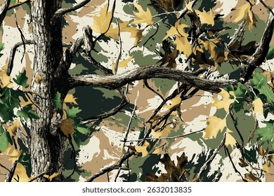 Vector camouflage pattern. Seamless pattern design. Hunting background. Digital camouflage. Abstract. Hunting camouflage background. Real tree pattern