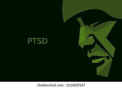 vector camouflage profile of a soldier. silhouette of a military man in a helmet. war veteran has depression, mental health and emotion problems, post-traumatic stress disorder (PTSD), rehabilitation