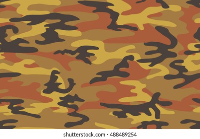 Vector camouflage seamless background. Autumn color scheme. Copper brown, brick red, ocher yellow and black.