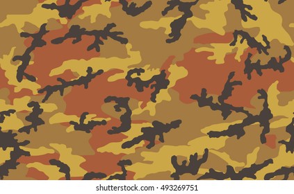 Vector camouflage seamless background. Autumn color scheme. Copper brown, brick red, ocher yellow and black.