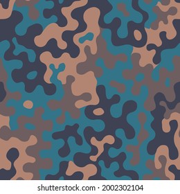 Vector camouflage seamless pattern. Blue and brown design style for t-shirt. Military texture, camo clothing illustration.