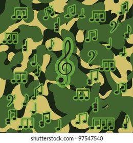 Vector camouflage seamless pattern with music notes