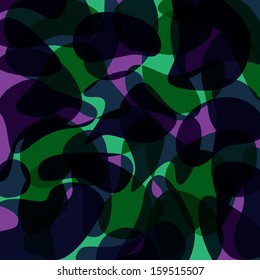 Vector Camouflage with transparent shapes in dark purple and green color shades