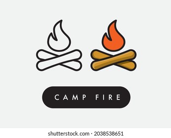 Vector camp fire flame wood put icon illustration