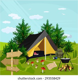 Vector Camp Flat Cartoon Illustration