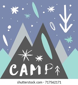 Vector camp illustration, abstract landscape.
