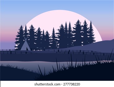 vector camp near forest lake