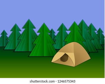 Vector Camp, Paper Art Style Illustration, Campsite Background.