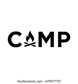 Vector camp sign logo with bonfire icon