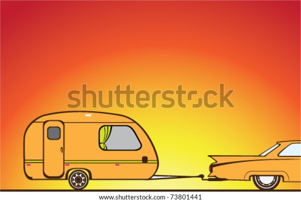 vector camper\
trailer vintage orange\
artwork