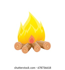 vector campfire icon isolated on white background. Summer camping fire or fireplace with wooden logs