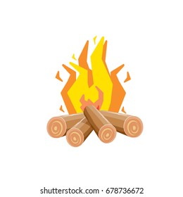 vector campfire icon isolated on white background. Summer camping fire or fireplace with wooden logs