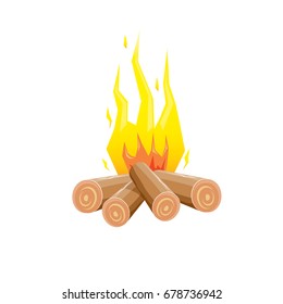 vector campfire icon isolated on white background. Summer camping fire or fireplace with wooden logs