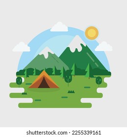 Vector camping background with tourist tent.