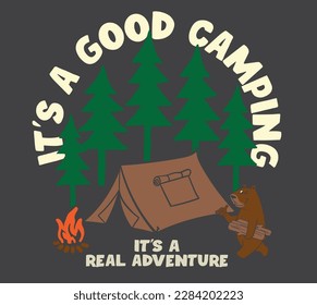 vector camping bear illustraion for kids tee