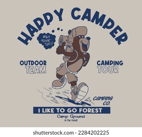 vector camping bear illustraion for kids tee