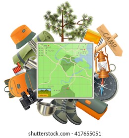 Vector Camping Concept with Map