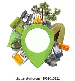 Vector Camping Concept with Pick Point isolated on white background