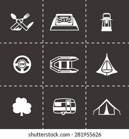 Vector Camping icon set on black background
