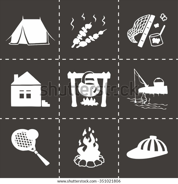Vector Camping icon\
set on black background