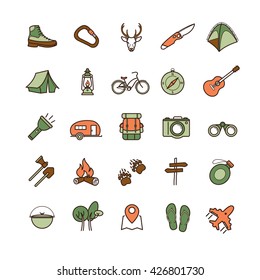 vector camping icons set for your design