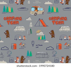 vector camping illustration allover print design