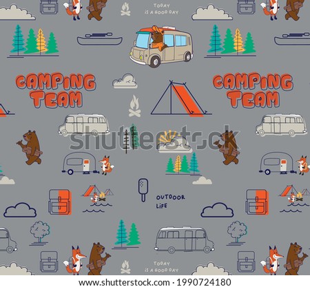 vector camping illustration allover print design