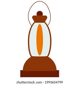 Vector camping lantern isolated on white background. Retro gas lamp in cartoon flat style. Old lamp for hiking. camping equipment