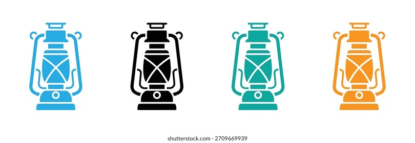 Vector of Camping Lantern. Camping Lamp. Vibrant camping lanterns in blue, green, black, and orange. Camping Lantern Portable Light Vector Icon Design.  