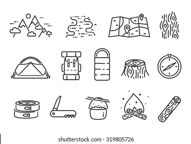 Vector camping linear icon set