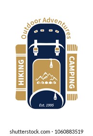 Vector camping logo, backpack for oudoor adventures