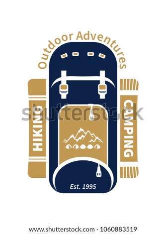 Vector camping logo, backpack for oudoor adventures