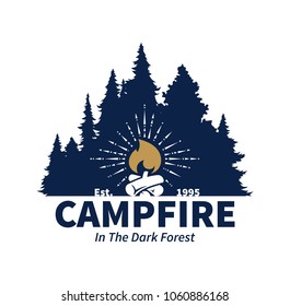 Vector camping logo, scout campfire in the forest