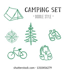 Vector camping set. Doodle style.