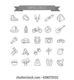 vector camping summer icons set for your design