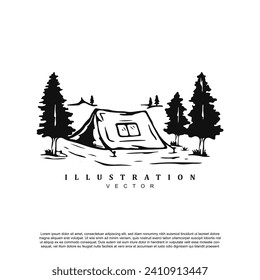Vector camping tent recreation logo design badge