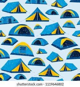 Vector camping tent retro styled seamless pattern or background.