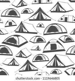 Vector camping tent seamless pattern or background.