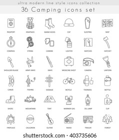 Vector Camping ultra modern outline line icons for web and apps.