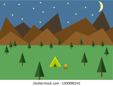 Vector of Campsite in the Wilderness at Night