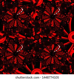 Vector. It can be used on mug prints, baby apparels, wallpaper, wrapping boxes etc. Elegant, bright and seamless brown, red and black flower pattern design.