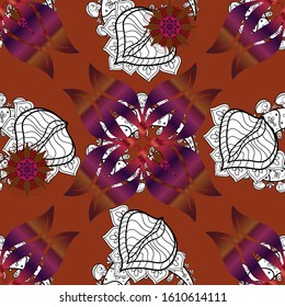 Vector. It can be used on mug prints, baby apparels, wallpaper, wrapping boxes etc. Elegant, bright and seamless brown, purple and white flower pattern design.