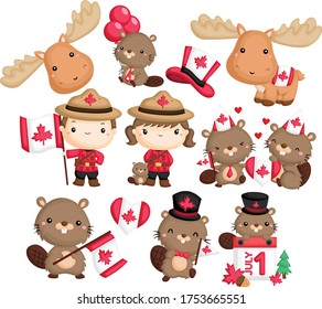 A Vector With Canada, Beaver, And Moose As A Theme 