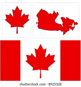 Vector Canada design is in easy edit layers.Canada’s icon the red maple leaf, Canadian Flag, and a map of Canada!