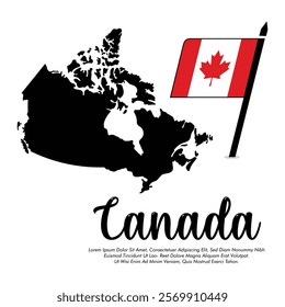 Vector Canada flag with map banner  Canada flag Vector illustration design or Canada independence day banner design