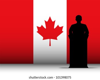 Vector - Canada  Speech Tribune Silhouette with Flag Background