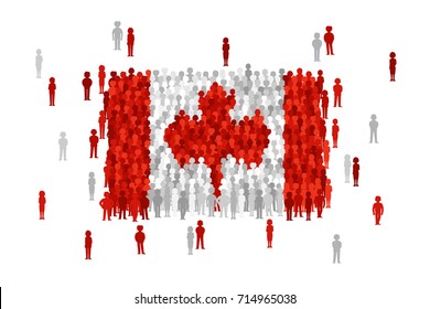 Vector Canada state flag formed by crowd of cartoon people